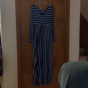 Navy Blue and white striped maxi dress